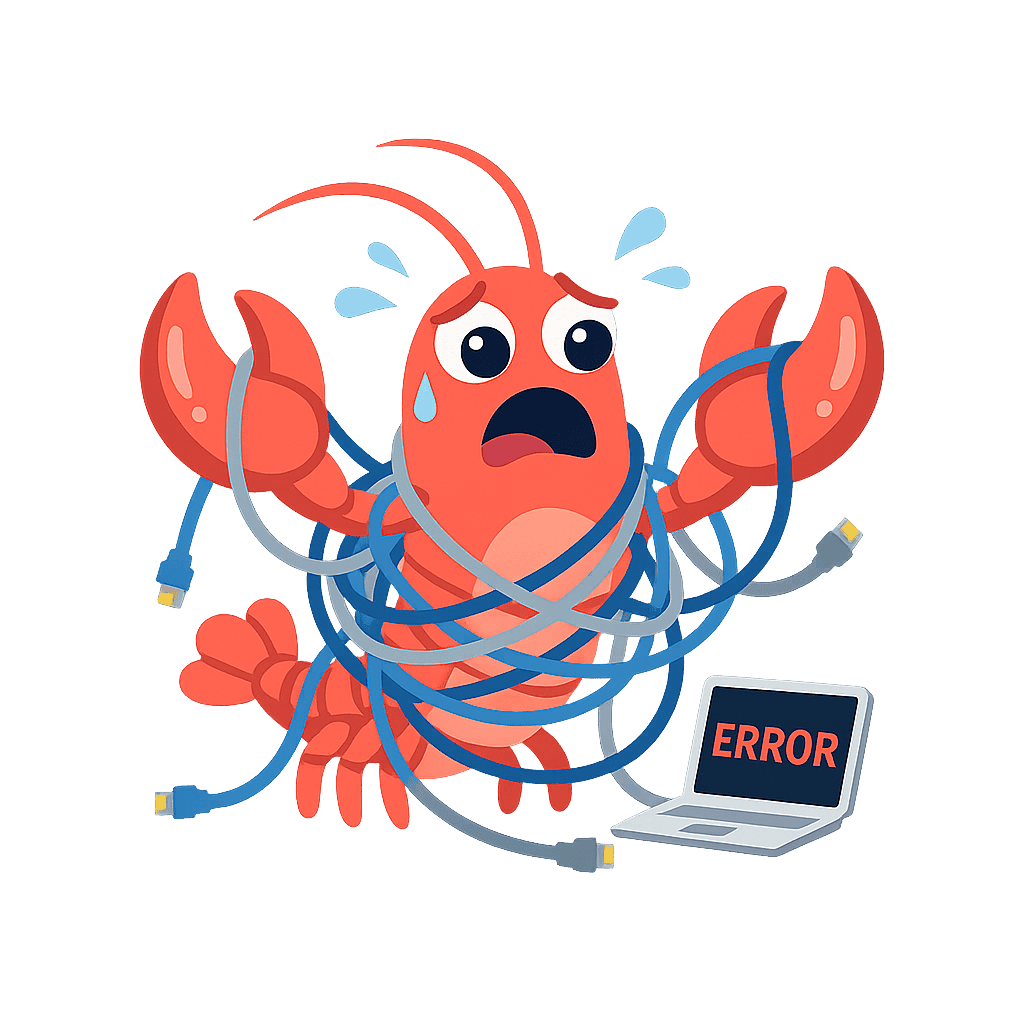 Frustrated lobster tangled in cables