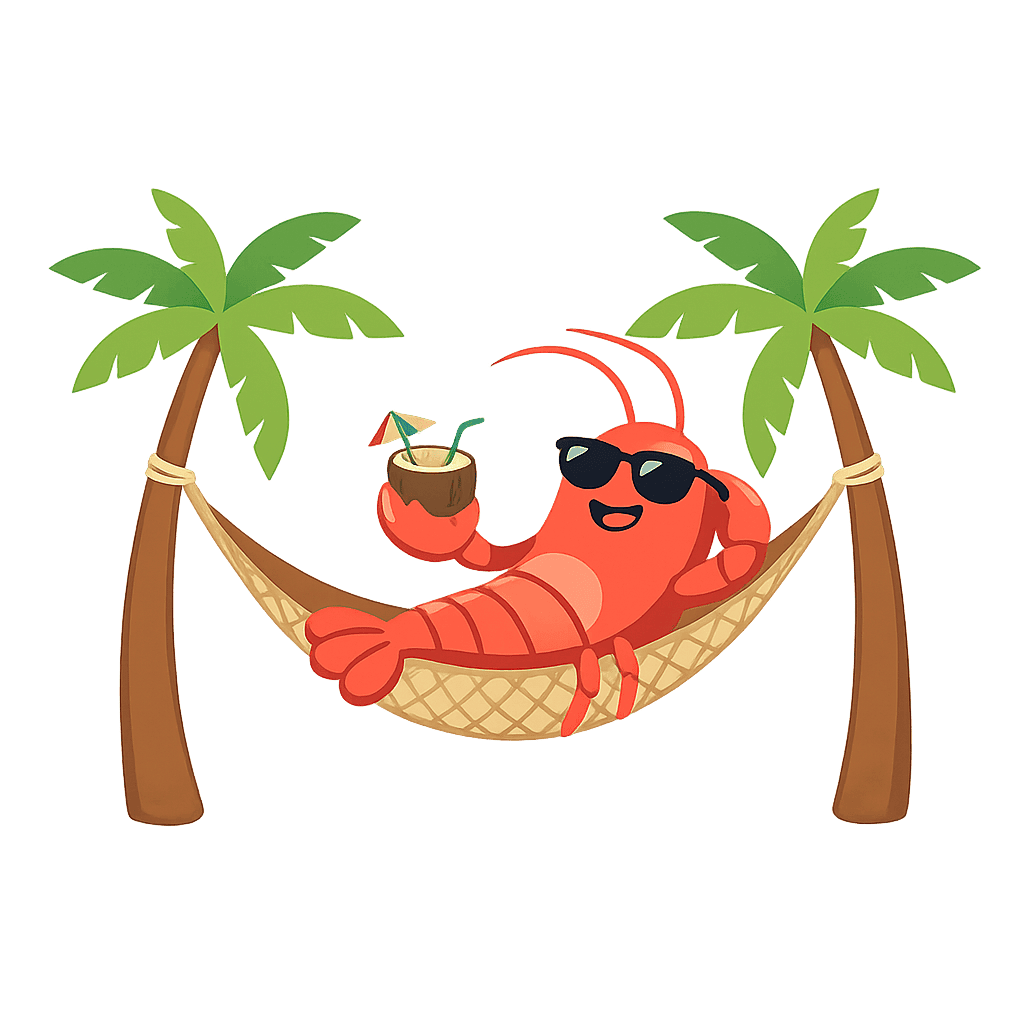 Relaxed lobster lounging in a hammock