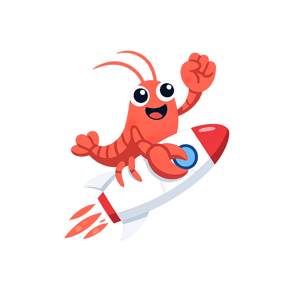 ClawFast lobster mascot riding a rocket